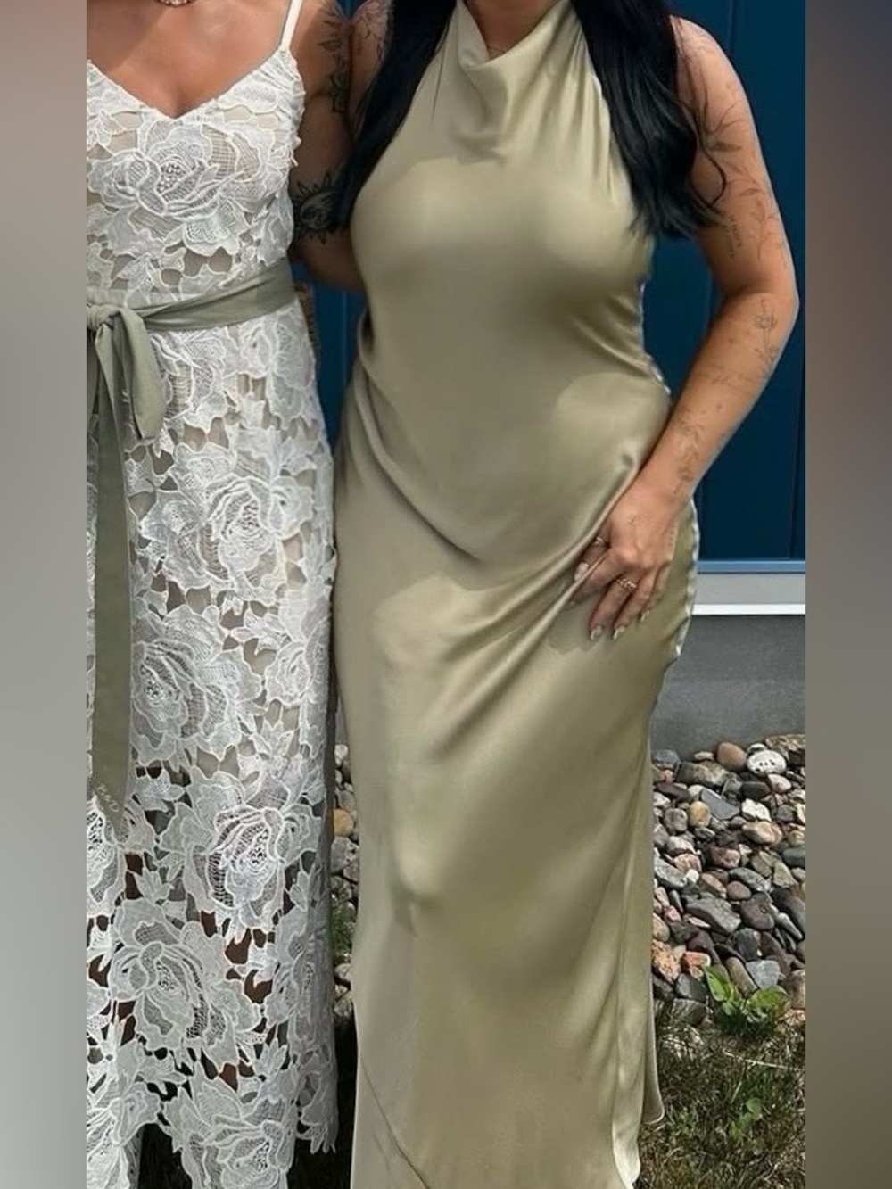 Aritzia Satin Slip Maxi Dress in Martini Olive